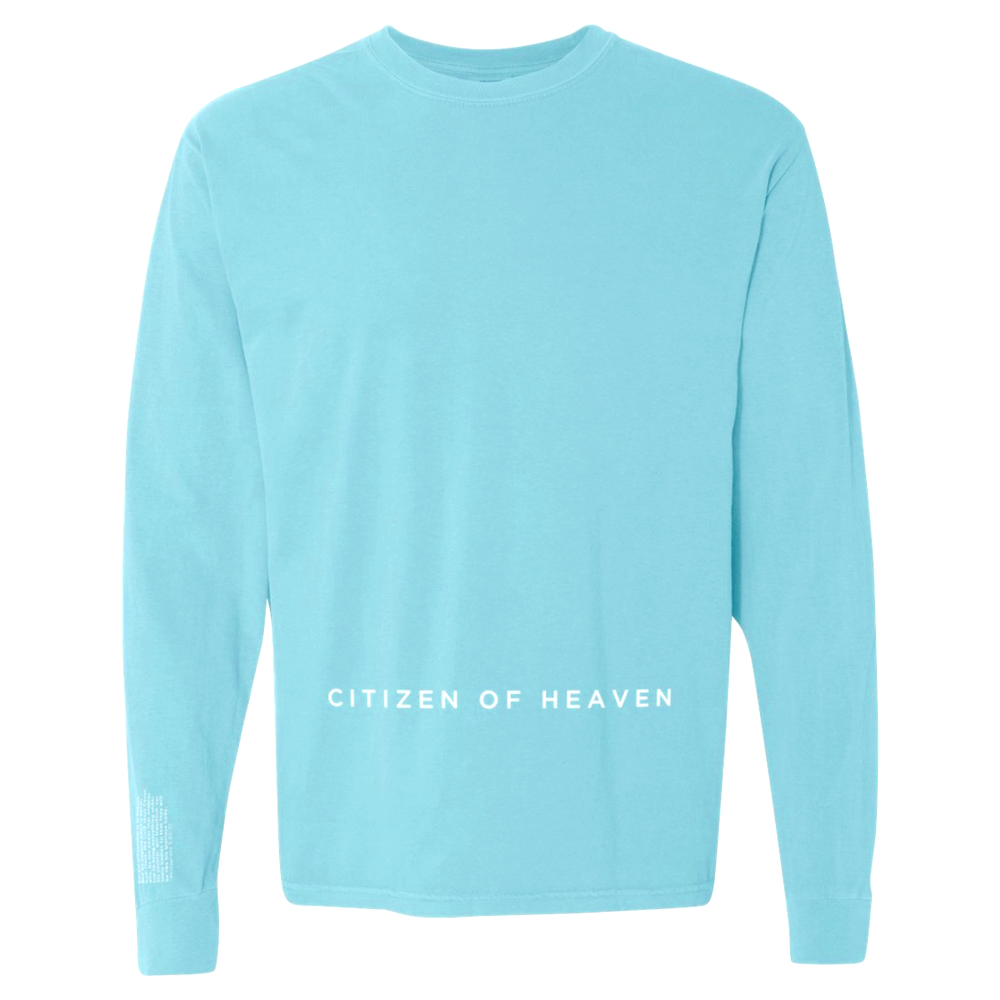 Citizen of Heaven lower front and sleeve design light blue long sleeve tee product shot front Tauren Wells