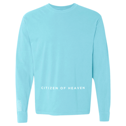 Citizen of Heaven lower front and sleeve design light blue long sleeve tee product shot front Tauren Wells