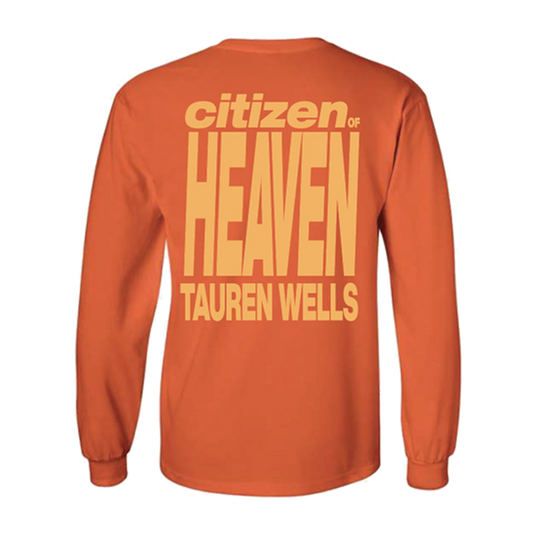 Citizen of Heaven orange long sleeve tee product shot back Tauren Wells