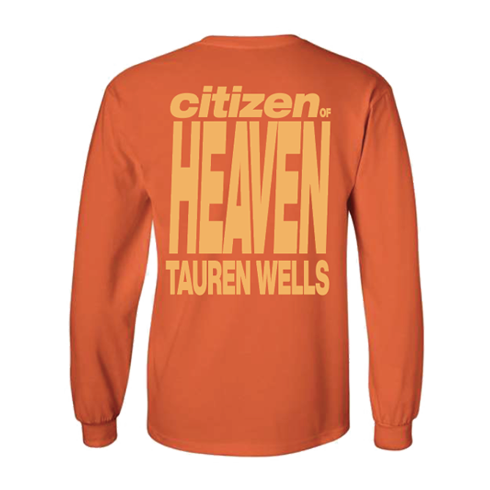 Citizen of Heaven orange long sleeve tee product shot back Tauren Wells