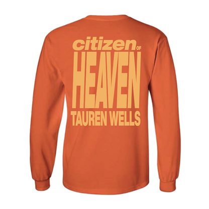 Citizen of Heaven orange long sleeve tee product shot back Tauren Wells